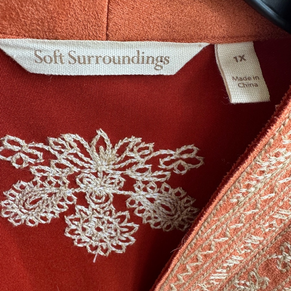 Soft Surroundings Leona Embroidered Open Long Jacket Duster Blazer 1X - Picture 6 of 7